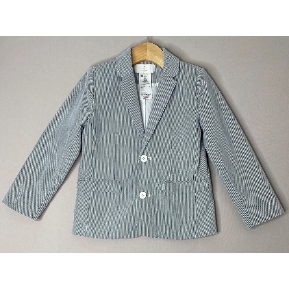 Jacadi Seersucker Blue/White Stripe City Jacket/Blazer 6 Yrs (Runs Small 4/5)